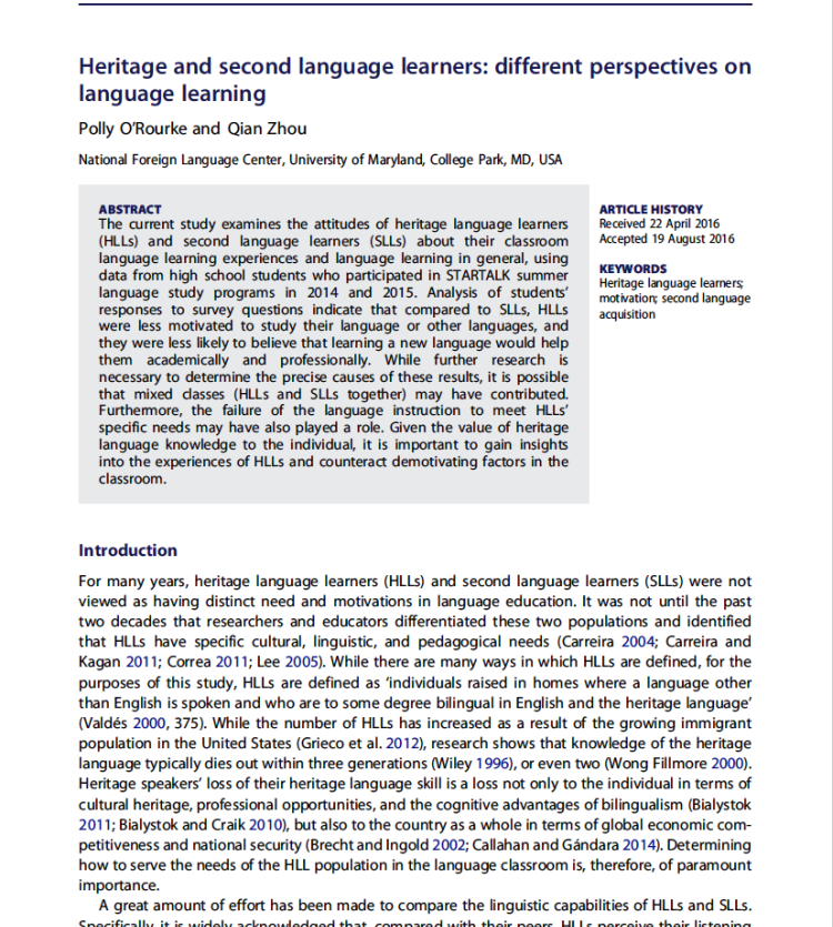 Heritage and Second Language Learners