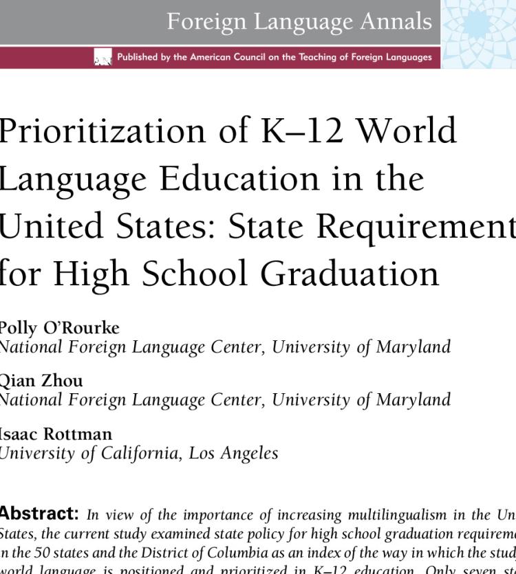 Prioritization of K–12 World Language Education in the United States